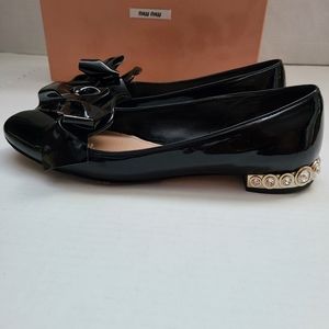MIU MIU Black Patent Leather Flats Crystal Heel